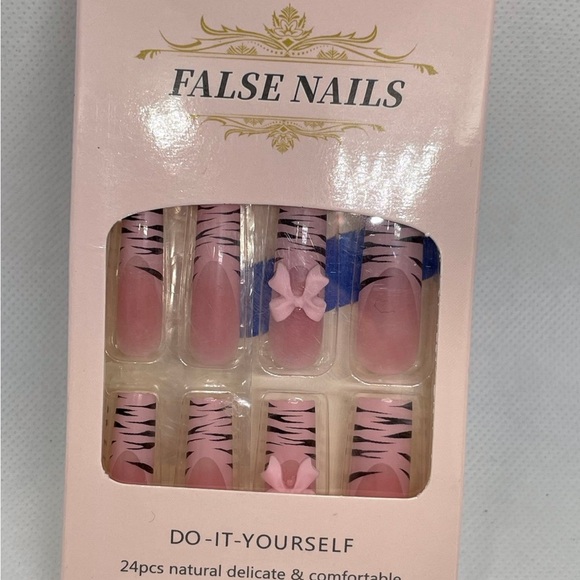 Pink Zebra Print False Nails - Picture 1 of 2